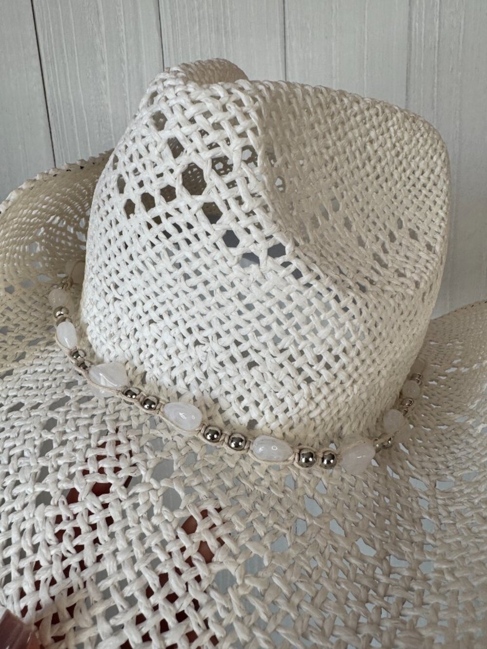 TOVOSO White Straw Cowboy Hat Beaded Western Wide Brim Sun Hat NWT - Picture 5 of 5